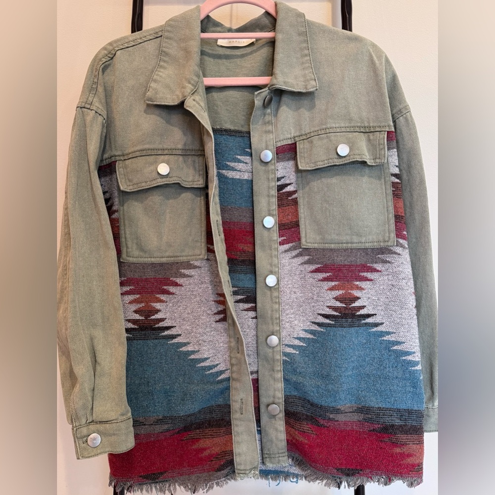 Mapcie Olive Green Southwestern Jacket